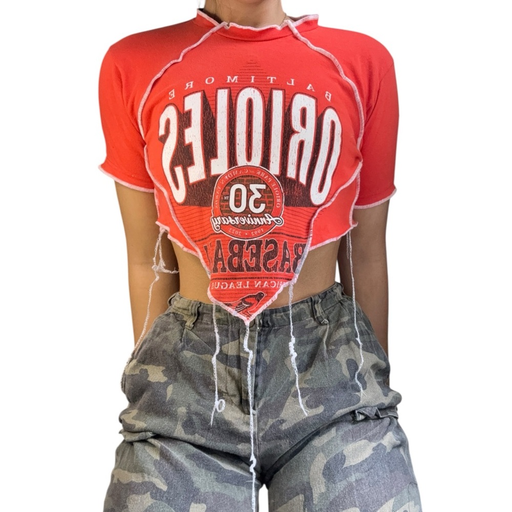 Baltimore Orioles Reworked Custom Contrast Stitch  Crop Top